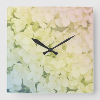 Soft Pastel Rainbow Hydrangea Square Wall Clock