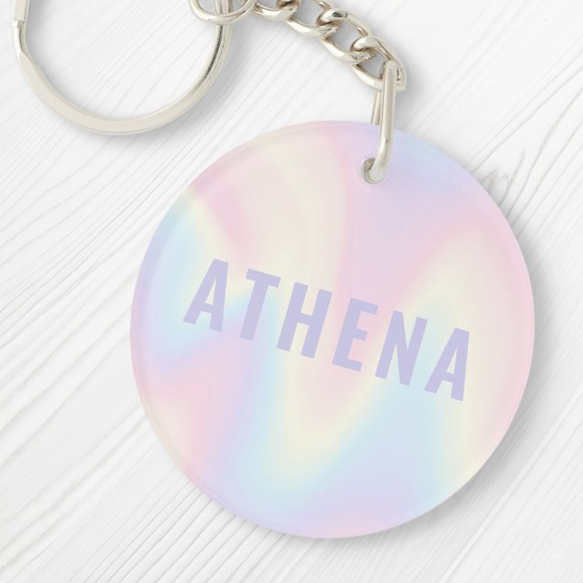 Soft pastel rainbow name trendy modern minimal key ring (Creator Uploaded)