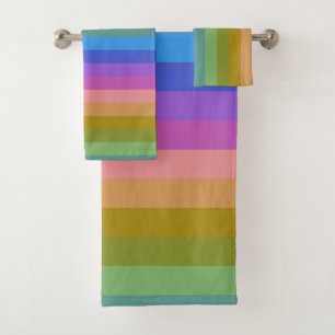 Soft Pastel Rainbow Vertical Stripes Bath Towel Set