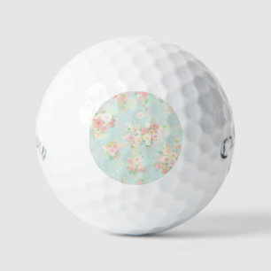 Soft Pastel Rose Pattern on Aqua Background Golf Balls