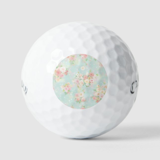 Soft Pastel Rose Pattern on Aqua Background Golf Balls (Front)