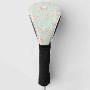 Soft Pastel Rose Pattern on Aqua Background Golf Head Cover
