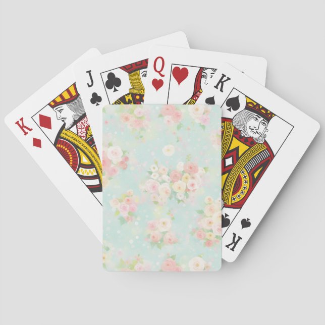 Soft Pastel Rose Pattern on Aqua Background Playing Cards (Back)