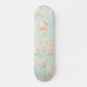 Soft Pastel Rose Pattern on Aqua Background Skateboard