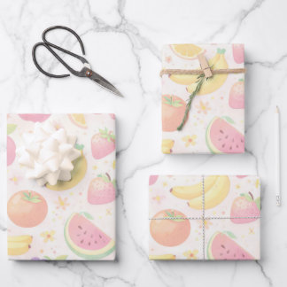 Soft Pastel Seamless Fruit Pattern Wrapping Paper Sheet