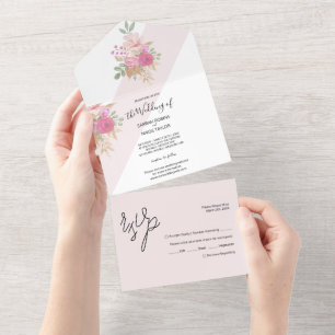 Soft Pastel Spring Bouquet Of Flowers Watercolor All In One Invitation