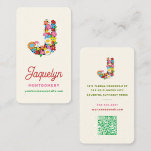 Soft Pastel Spring Flowers Monogram Letter Name J Business Card