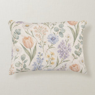 Soft Pastel Spring Meadow Watercolor Tulips Lilacs Decorative Cushion