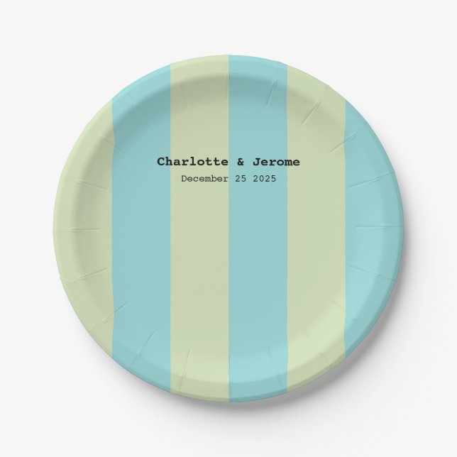 Soft Pastel Striped Pattern – Lime Cream & Limpet  Paper Plate (Front)