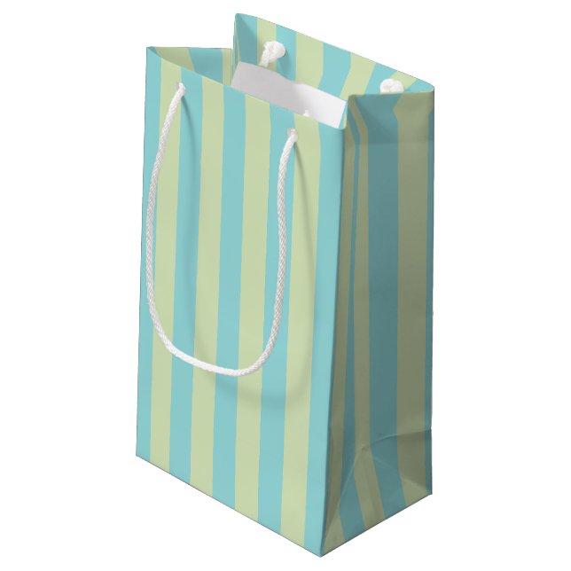 Soft Pastel Striped Pattern – Lime Cream & Limpet  Small Gift Bag (Back Angled)