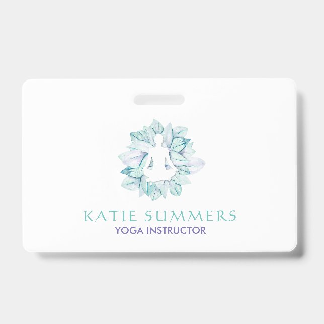Soft Pastel Succulant Yogie Silhouette Name Badge ID Badge (Front)