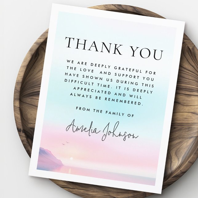 Soft pastel sunrise with birds funeral sympathy thank you card (Soft pastel sunrise with birds funeral sympathy thank you card)