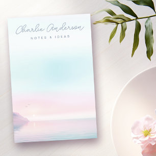 Soft pastel sunrise with birds script name post-it notes