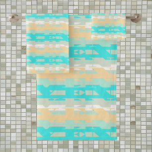 Soft Pastel Turquoise Beige Modern Heaven Pattern Bath Towel Set