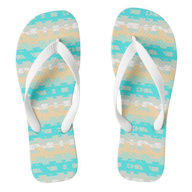 Soft Pastel Turquoise Beige Modern Heaven Pattern Jandals (Footbed)