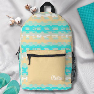 Soft Pastel Turquoise Beige Stripe Pattern Printed Backpack