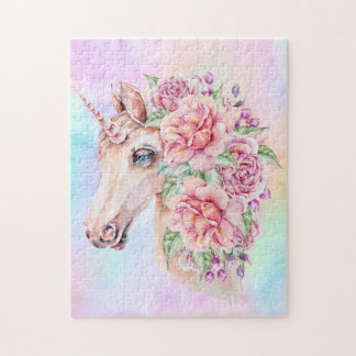 Soft Pastel Unicorn with Roses Jigsaw Puzzle