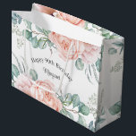 Soft Pastel Watercolor Floral 90th Birthday Large Gift Bag<br><div class="desc">A beautifully feminine personalised birthday party gift bag for someone celebrating their 90th birthday, this design features bouquet borders of watercolor poppies, roses, eucalyptus and trailing greenery in pastel beige, pink, green and blue-green. Personalise the text template with the name of the Guest of Honour. The age "90th" can be...</div>