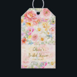 Soft Pastel Watercolor Floral Bridal Shower Custom Gift Tags<br><div class="desc">This bridal shower favor tag features the same lush, edge-to-edge watercolor florals in soft pastel pink, peach, lavender, and yellow blooms with a frosted cream panel for the bride's name, event title, and date in an elegant handwritten script. A charming finishing touch for favor bags, gift table, or guest gifts...</div>