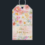 Soft Pastel Watercolor Floral Bridal Shower Custom Gift Tags<br><div class="desc">This bridal shower favor tag features the same lush, edge-to-edge watercolor florals in soft pastel pink, peach, lavender, and yellow blooms with a frosted cream panel for the bride's name, event title, and date in an elegant handwritten script. A charming finishing touch for favor bags, gift table, or guest gifts...</div>