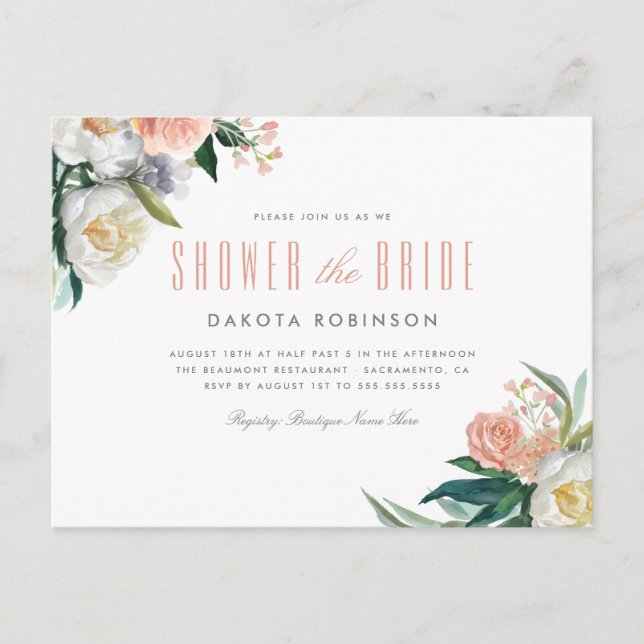 Soft Pastel Watercolor Floral Bridal Shower Invitation Postcard (Front)
