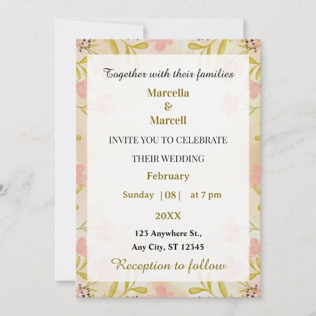 Soft Pastel Watercolor Floral Frame Invitation (Front)