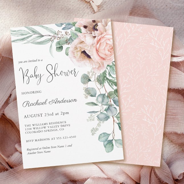 Soft Pastel Watercolor Floral Girl Baby Shower Invitation (Creator Uploaded)