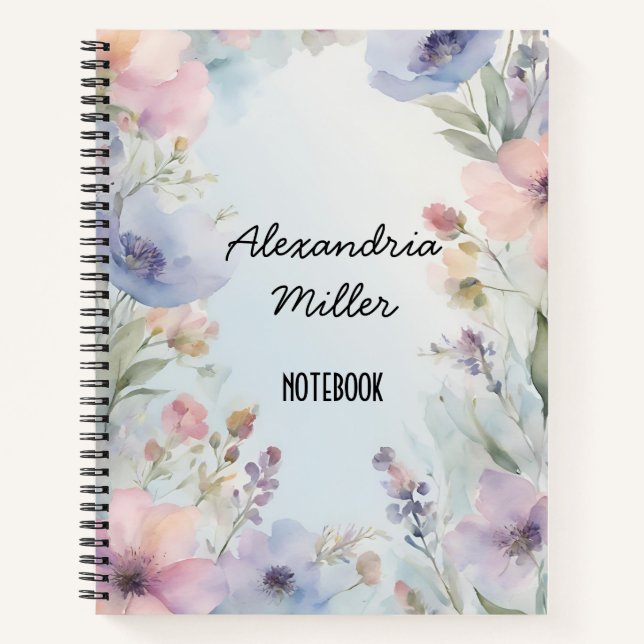 Soft Pastel Watercolor Floral Notebook (Front)