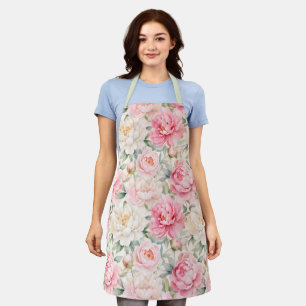 Soft Pastel Watercolor Peony Blossoms Apron