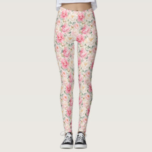 Soft Pastel Watercolor Peony Blossoms Leggings