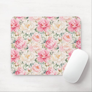 Soft Pastel Watercolor Peony Blossoms Mouse Pad