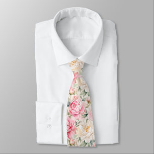 Soft Pastel Watercolor Peony Blossoms Tie