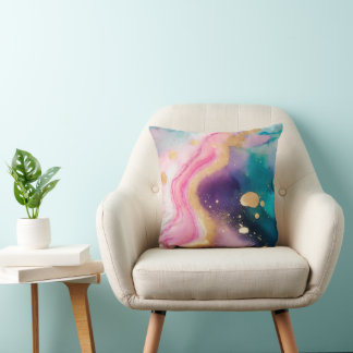 Soft Pastel Watercolor Pillow with Gold Accents