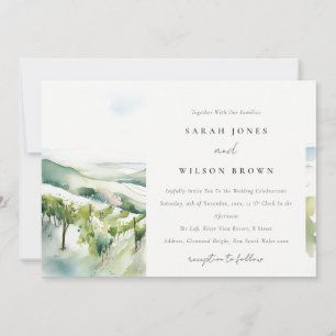 Soft Pastel Watercolor Vineyard Landscape Wedding Invitation