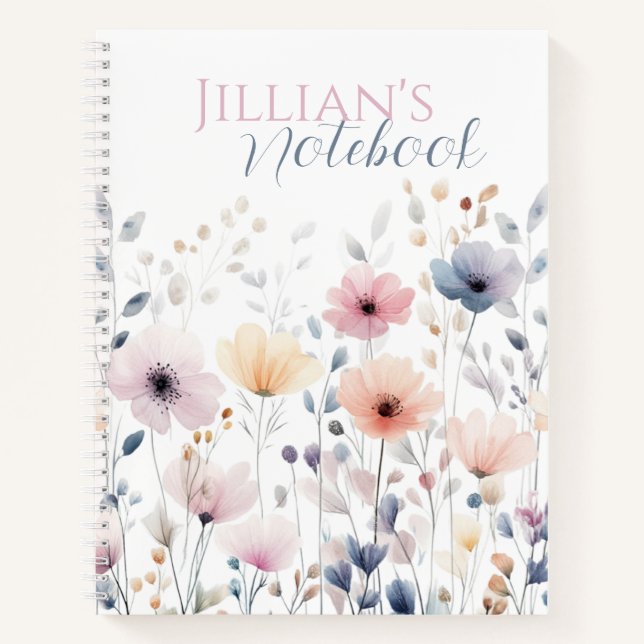 Soft Pastel Watercolor Wildflower Botanical Notebook (Front)