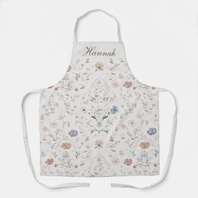 Soft Pastel Watercolor Wildflower Custom Name Apron (Front)