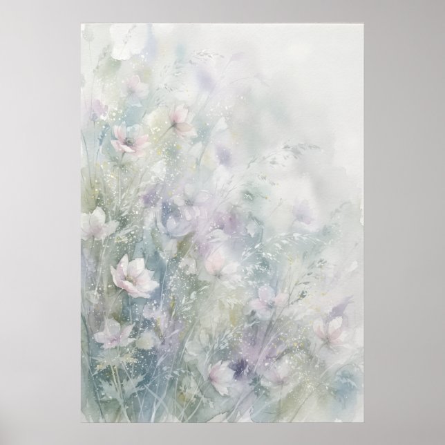 Soft Pastel Watercolor Wildflower Meadow Poster (Front)