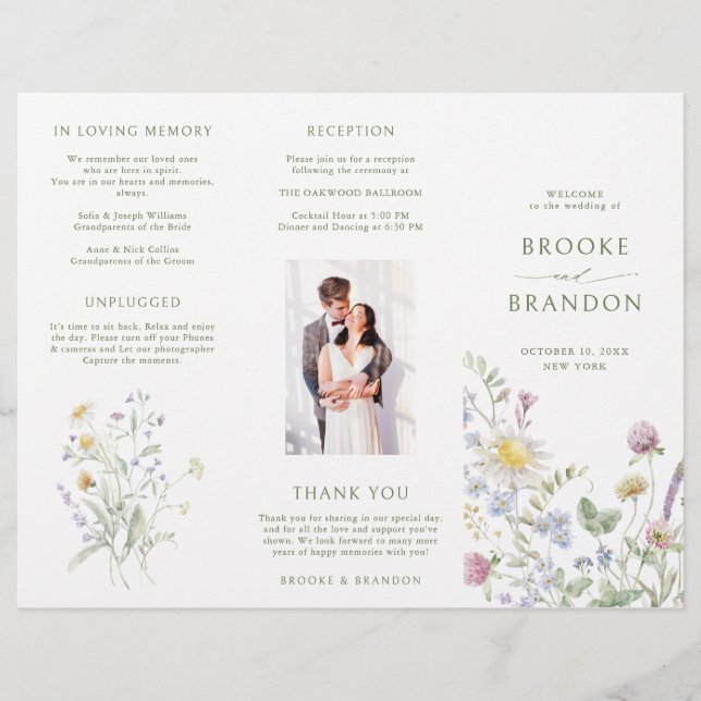 Soft Pastel Wildflower Botanical Wedding Program (Front)