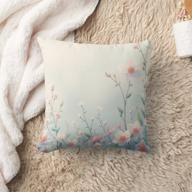 Soft Pastel Wildflower Garden Accent Pillow (Blanket)