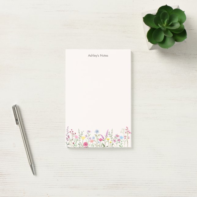 Soft Pastel Wildflower Personalised Post-it Notes (Office)
