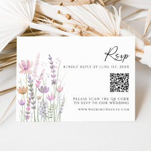 Soft Pastel Wildflower QR Code Wedding RSVP Card