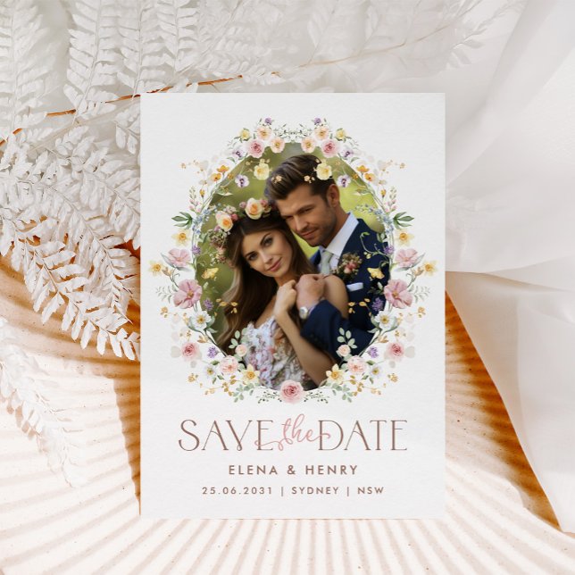 Soft Pastel Wildflower Wedding Photo Save the Date Announcement Postcard (Creator Uploaded)