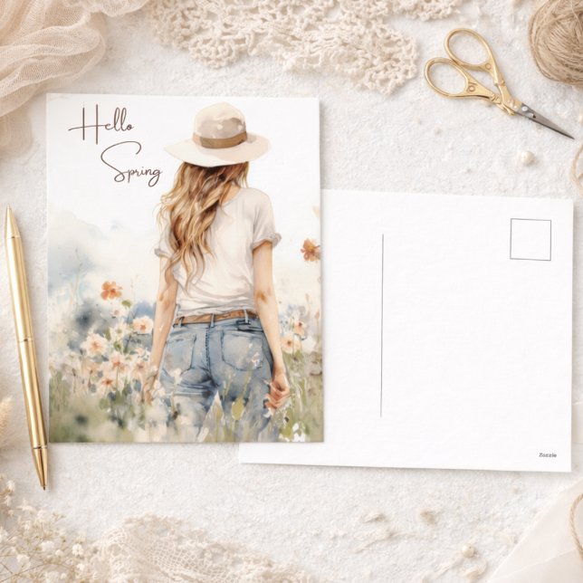 Soft Pastel Wildflowers Hello Spring Postcard (Creator Uploaded)