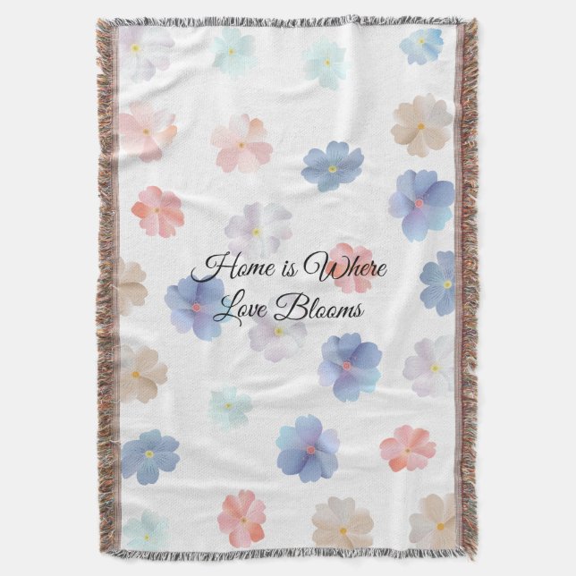 Soft Pastel Wildflowers Pattern Throw Blanket (Front Vertical)