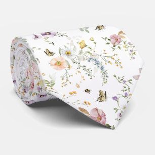 Soft Pastel Wildflowers Spring Meadow Tie