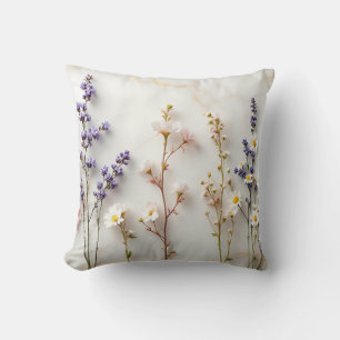 Soft Pastel Wildflowers Stained Glass Floral Art Cushion
