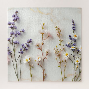 Soft Pastel Wildflowers Stained Glass Floral Art  Jigsaw Puzzle