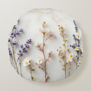 Soft Pastel Wildflowers Stained Glass Floral Art Round Cushion