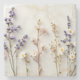 Soft Pastel Wildflowers Stained Glass Floral Art Stone Coaster