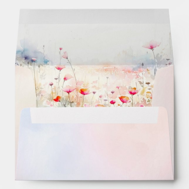 Soft Pastel Wildflowers Wedding Envelope (Back (Bottom))
